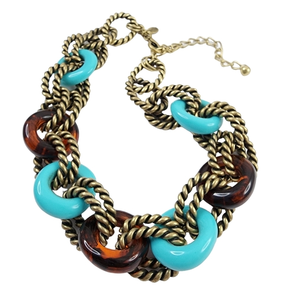 Chico's necklace chunky necklace boho open link turquoise brown - Picture 7 of 15